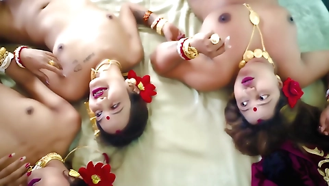 Busty brunette girl enjoys deep throating with her stepbrothers