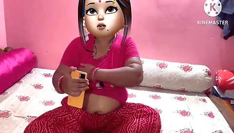 Indian brunette with a huge booty fucks on the bed