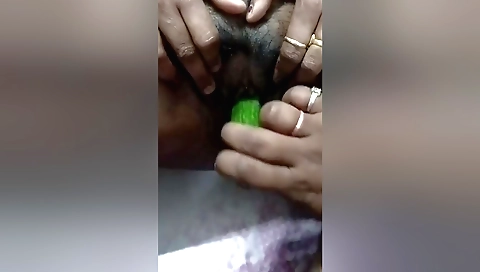 Indian hairy teen 18+ has her pussy stretched by a dildo