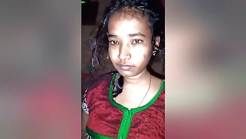 Indian brunette girl in her small tits in homemade video