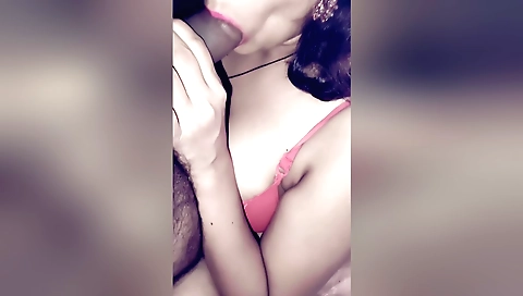 Indian busty woman sucking and swallowing a load of cum
