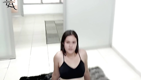 Cute brunette gets a dildo to fuck her tight pussy