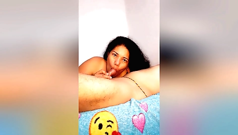 Indian brunette gets a blowjob from me in the bedroom