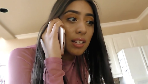 Brunette 18+ girl with big tits in stockings fucked