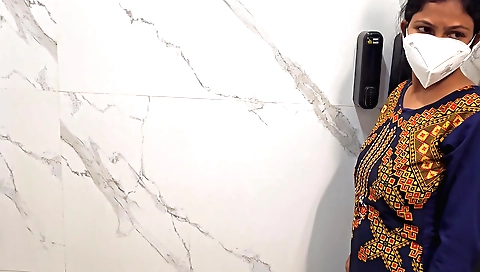 Sexy brunette gets on the bathroom floor and gets fucked