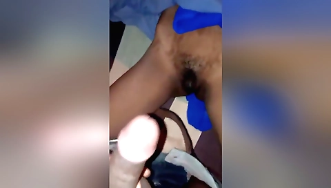 Indian slut with a hairy pussy gets fucked on the back of the bed