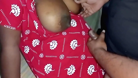 Indian woman with big tits rides a fat cock in a doggy