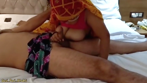 Indian chick with large boobs is getting fucked by a guy