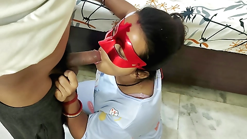 Indian teen with a small ass enjoys deepthroat sex