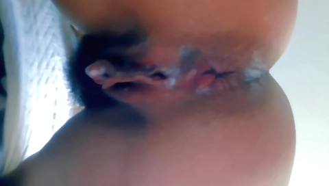 Licking and touching a hairy pussy and then a creampie