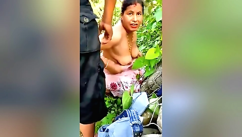 Indian brunette milf fucks outdoors and takes off her clothes