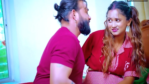 Hindi babe with a sexy dress takes off and rides with a big cock