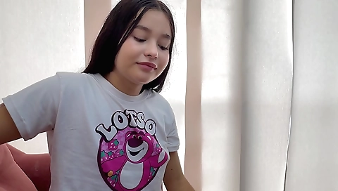 Indian amateur brunette shows off her small tits and ass