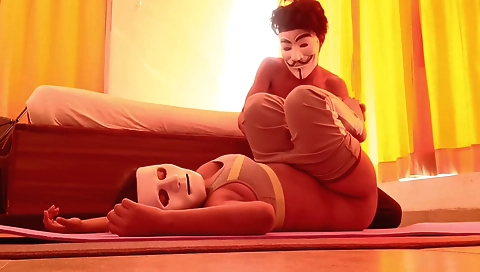 Indian busty ass babe in a yoga mat doing a massage