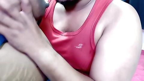 Indian brunette with big boobs sucks black cock and moans